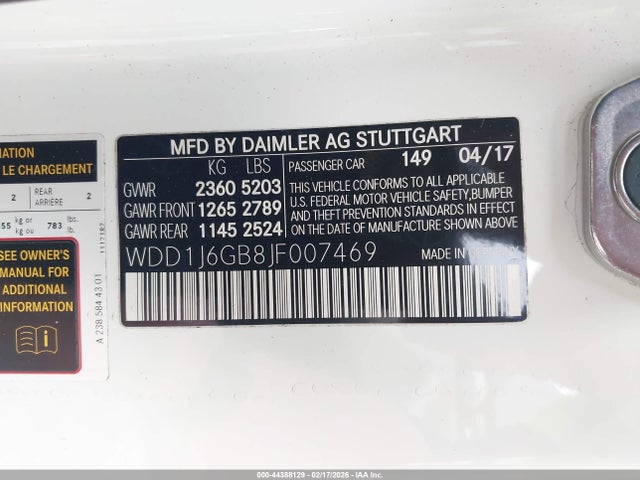 Aukcja sprzedaży 2018 Mercedes-benz E 400 4matic, vin: WDD1J6GB8JF007469, numer aukcji: 44388129