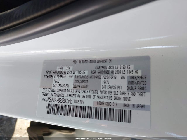 Aukcja sprzedaży 2025 Mazda Cx-5 2.5 Carbon Turbo, vin: JM3KFBAY8S0600346, numer aukcji: 44388134