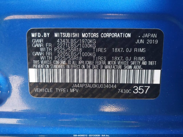 2019 MITSUBISHI OUTLANDER SPORT JA4AP3AU0KU034044 Photo 8
