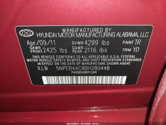 2011 HYUNDAI SONATA 5NPEB4AC8BH280448 Photo 8