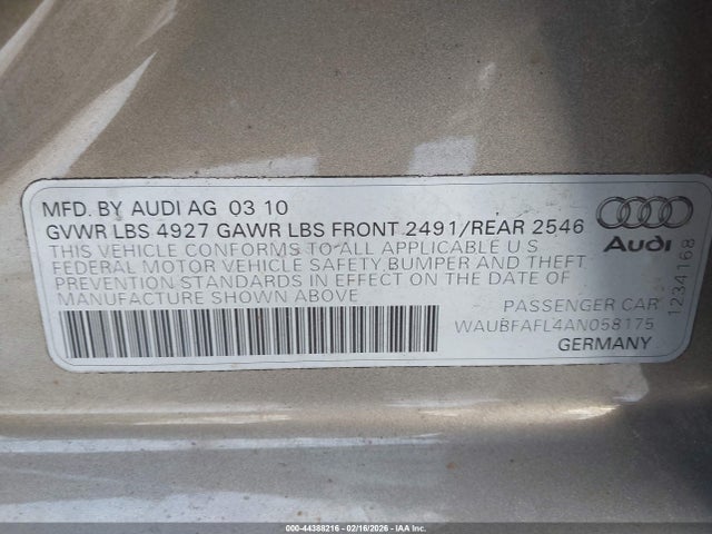 2010 AUDI A4 WAUBFAFL4AN058175 Photo 8