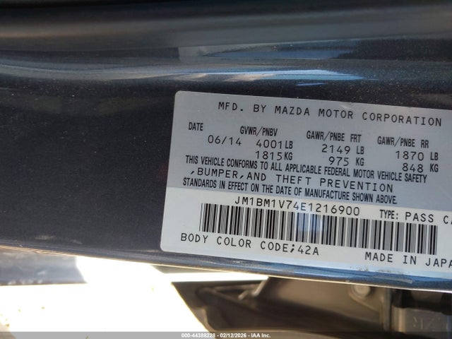 Продаж на аукціоні авто 2014 Mazda Mazda3 I Touring, vin: JM1BM1V74E1216900, номер лоту: 44388228