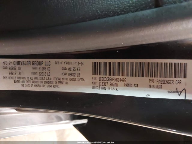 Продажа на аукционе авто 2015 Chrysler 200 S, vin: 1C3CCCBB0FN614406, номер лота: 44388229