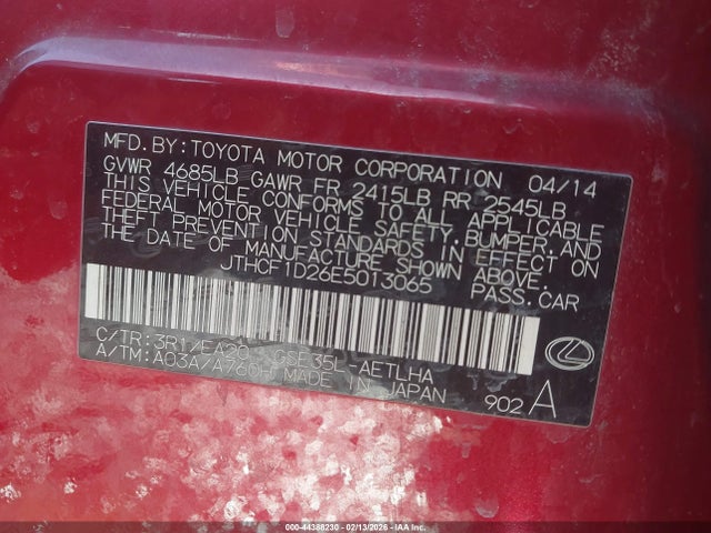 Продаж на аукціоні авто 2014 Lexus Is 250, vin: JTHCF1D26E5013065, номер лоту: 44388230