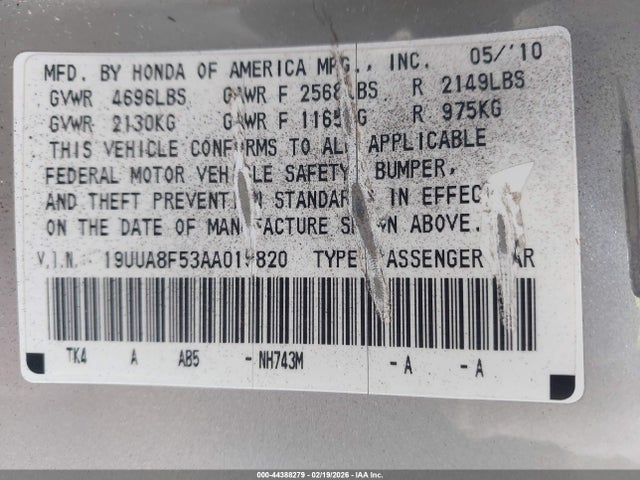 Aukcja sprzedaży 2010 Acura Tl 3.5, vin: 19UUA8F53AA019820, numer aukcji: 44388279