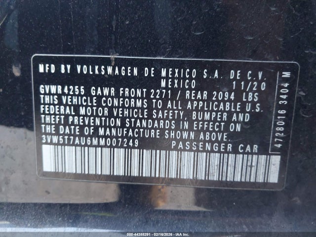 44388291 :رقم المزاد ، 3VW5T7AU6MM007249 vin ، 2021 Volkswagen Golf Gti 2.0t Autobahn/2.0t S/2.0t Se مزاد بيع