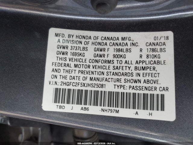 Honda Civic Lx 2018 2HGFC2F5XJH525081 Image 9