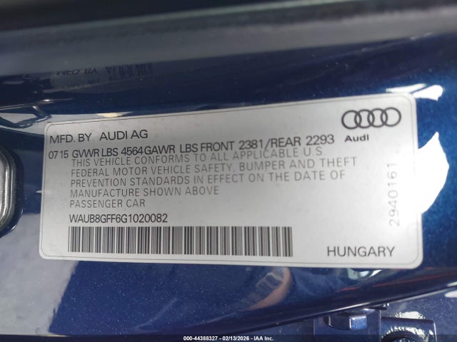 Aukcja sprzedaży 2016 Audi A3 2.0t Premium, vin: WAUB8GFF6G1020082, numer aukcji: 44388327