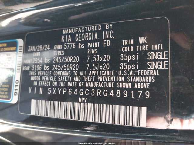 44388334 :رقم المزاد ، 5XYP64GC3RG489179 vin ، 2024 Kia Telluride S مزاد بيع