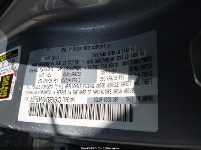 Aukcja sprzedaży 2010 Mazda Cx-9 Touring, vin: JM3TB3MV6A0231640, numer aukcji: 44388357