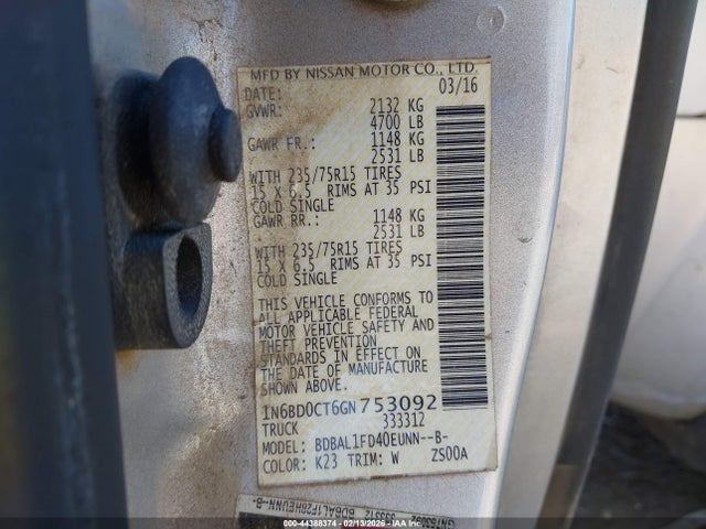 1N6BD0CT6GN753092 Nissan FRONTIER S