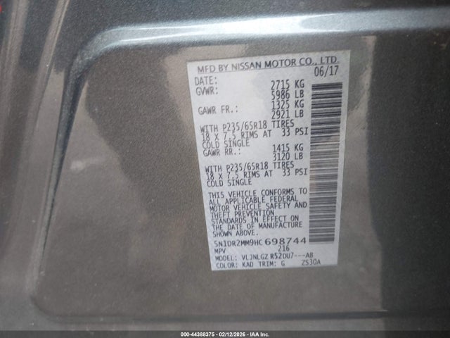 5N1DR2MM9HC698744 Nissan Pathfinder Sl