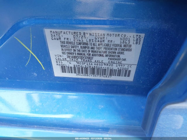 3N1AB8CV3SY376837 Nissan SENTRA SV