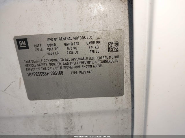 Aukcja sprzedaży 2015 Chevrolet Cruze 1lt Auto, vin: 1G1PC5SB5F7285160, numer aukcji: 44388440
