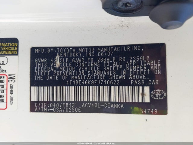 2007 TOYOTA CAMRY 4T1BE46K97U710622 Photo 8