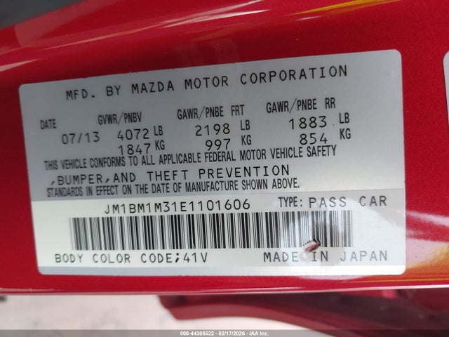 44388522 :رقم المزاد ، JM1BM1M31E1101606 vin ، 2014 Mazda Mazda3 S Grand Touring مزاد بيع