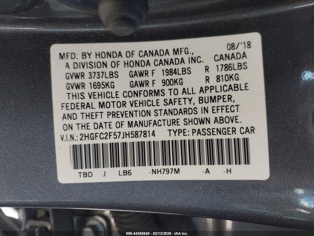 2HGFC2F57JH587814 Honda Civic Lx