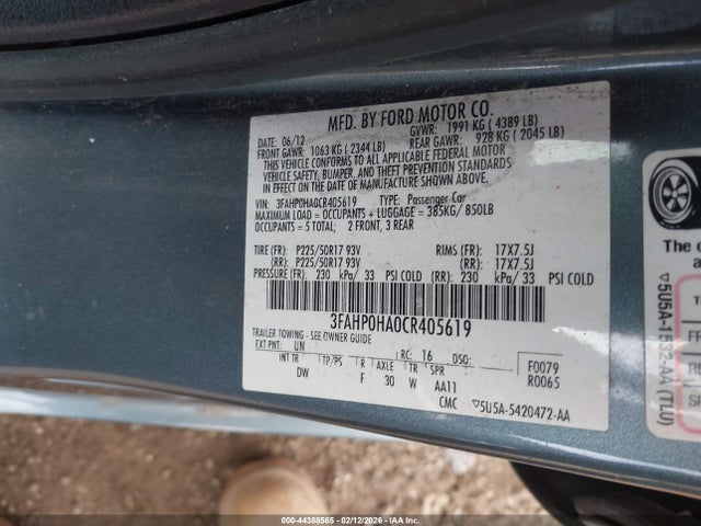 2012 FORD FUSION 3FAHP0HA0CR405619 Photo 8
