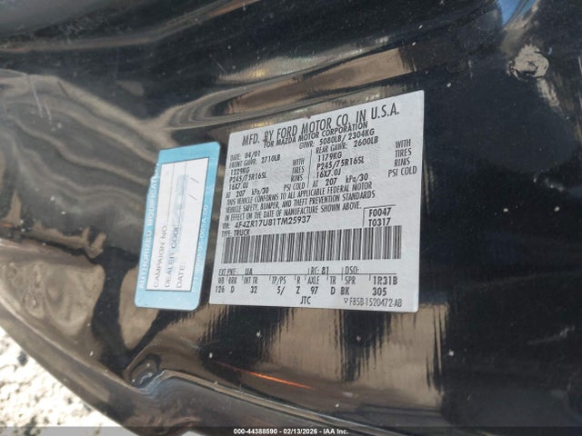 44388590 :رقم المزاد ، 4F4ZR17U81TM25937 vin ، 2001 Mazda B3000 Se مزاد بيع