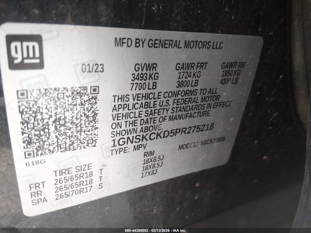 1GNSKCKD5PR275218 Chevrolet Suburban 4wd Lt