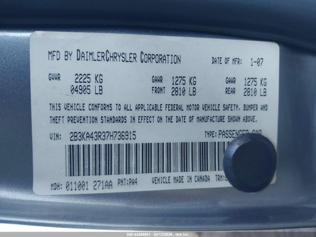 Продажа на аукционе авто 2007 Dodge Charger, vin: 2B3KA43R37H736915, номер лота: 44388601