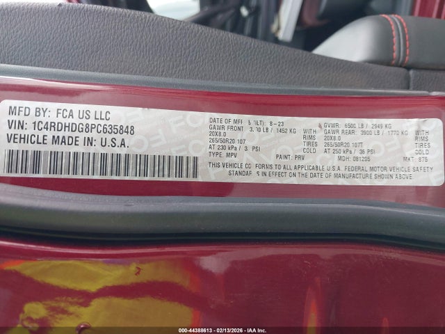 Продажа на аукционе авто 2023 Dodge Durango Gt Plus Rwd, vin: 1C4RDHDG8PC635848, номер лота: 44388613