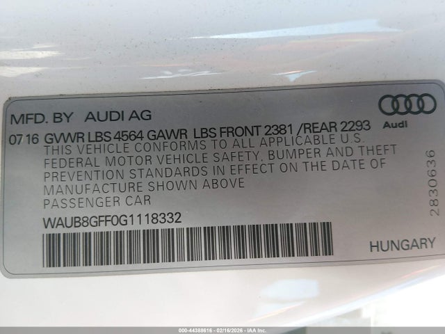 WAUB8GFF0G1118332 Audi A3 2.0t Premium