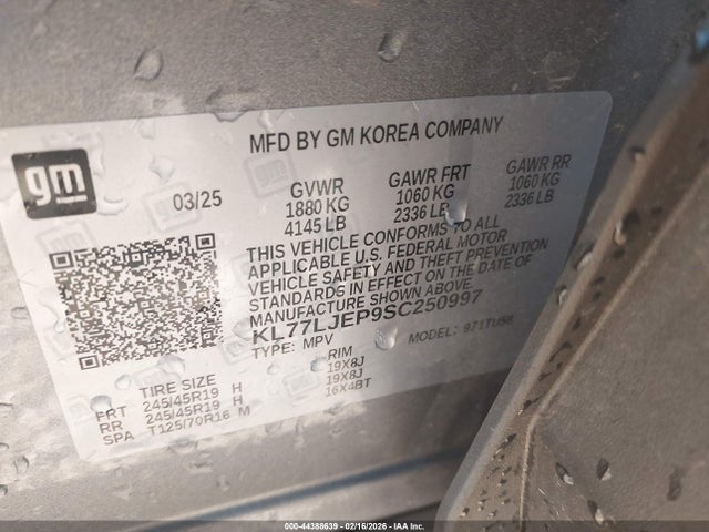 KL77LJEP9SC250997 Chevrolet Trax Fwd 2rs