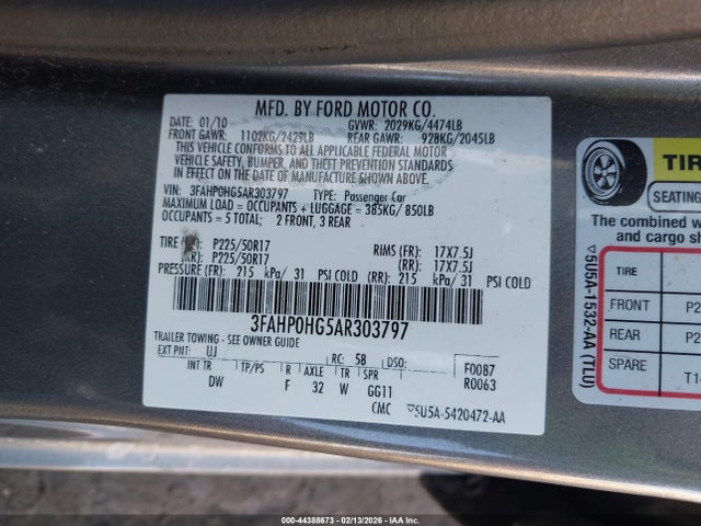 2010 FORD FUSION 3FAHP0HG5AR303797 Photo 8