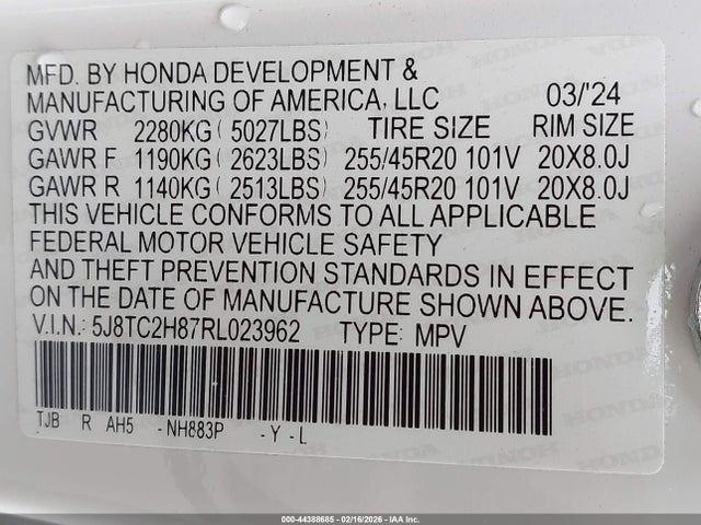 Aukcja sprzedaży 2024 Acura Rdx A-spec Advance Package, vin: 5J8TC2H87RL023962, numer aukcji: 44388685