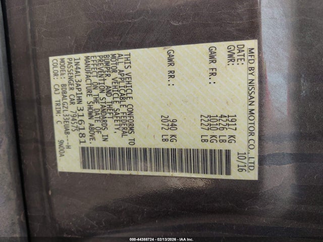 1N4AL3AP1HN316181 Nissan Altima 2.5 S