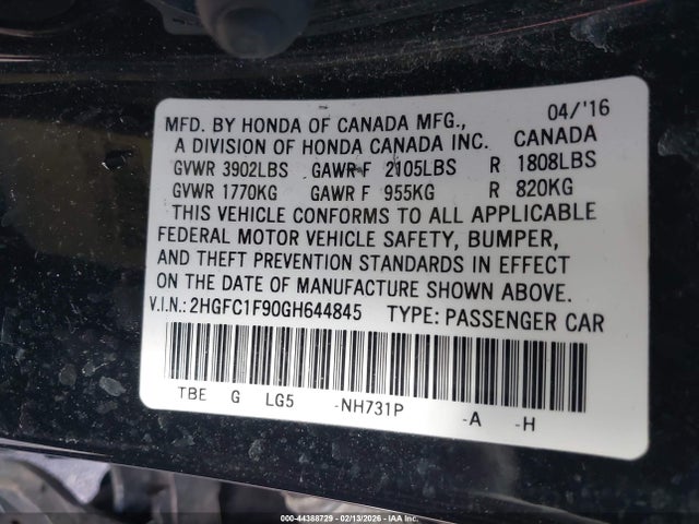 Honda Civic Touring 2016 2HGFC1F90GH644845 Image 9