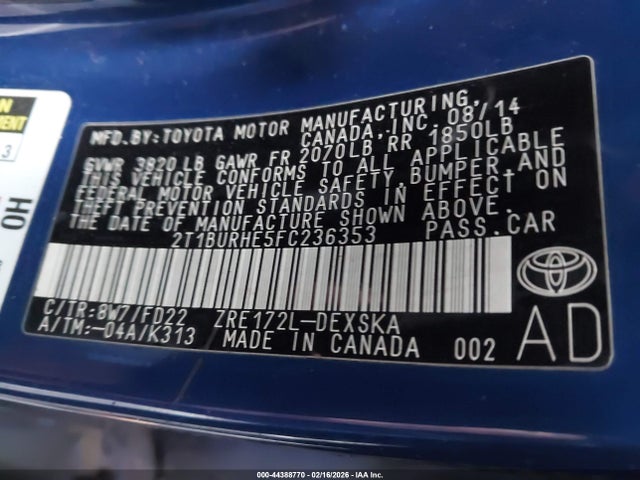Toyota Corolla S Plus 2015 2T1BURHE5FC236353 Image 9
