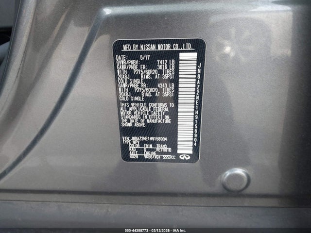 44388773 :رقم المزاد ، JN8AZ2NE1H9158904 vin ، 2017 Infiniti Qx80 مزاد بيع