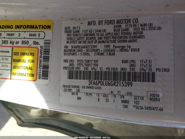3FA6P0LU6GR215399 Ford Fusion Hybrid Se