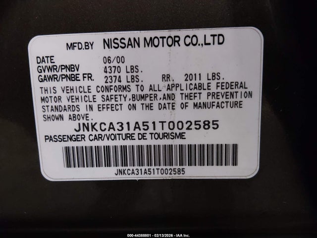 44388801 :رقم المزاد ، JNKCA31A51T002585 vin ، 2001 Infiniti I30 Luxury مزاد بيع