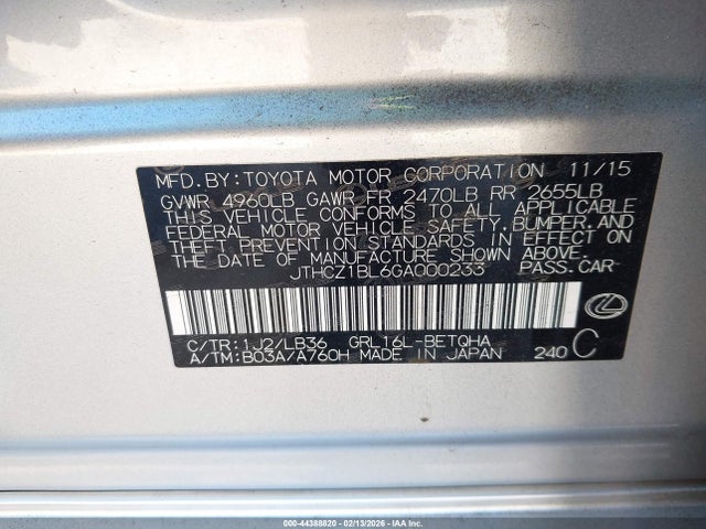 44388820 :رقم المزاد ، JTHCZ1BL6GA000233 vin ، 2016 Lexus Gs 350 مزاد بيع