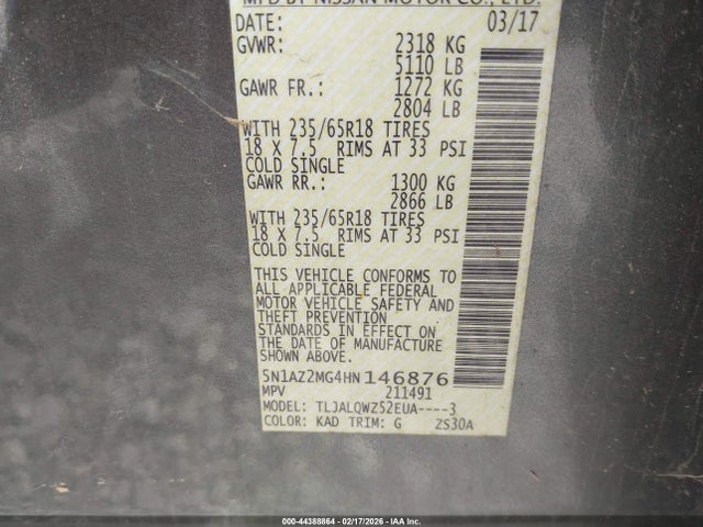 5N1AZ2MG4HN146876 Nissan MURANO SV