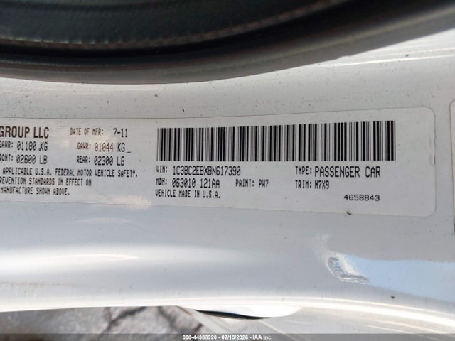 2011 Chrysler 200 Touring მანქანა იყიდება აუქციონზე, vin: 1C3BC2EBXBN617390, აუქციონის ნომერი: 44388920
