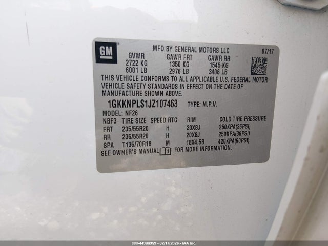 Aukcja sprzedaży 2018 Gmc Acadia Denali, vin: 1GKKNPLS1JZ107463, numer aukcji: 44388959