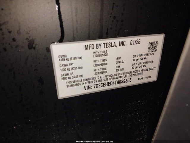 Aukcja sprzedaży 2026 Tesla Cybertruck All-wheel Drive, vin: 7G2CEHED4TA089855, numer aukcji: 44388965