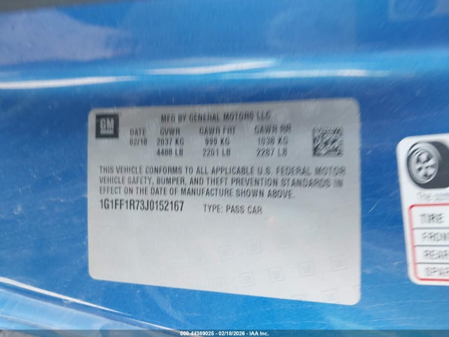 2018 Chevrolet Camaro 1ss მანქანა იყიდება აუქციონზე, vin: 1G1FF1R73J0152167, აუქციონის ნომერი: 44389025