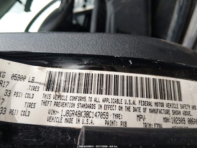 44389031 :رقم المزاد ، 1J8GR48K38C147059 vin ، 2008 Jeep Grand Cherokee Laredo مزاد بيع