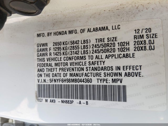 Honda Pilot Awd Touring 8 Passenger 2021 5FNYF6H98MB044360 Image 9