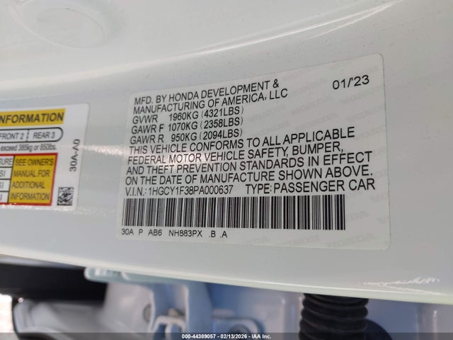 1HGCY1F38PA000637 Honda ACCORD EX