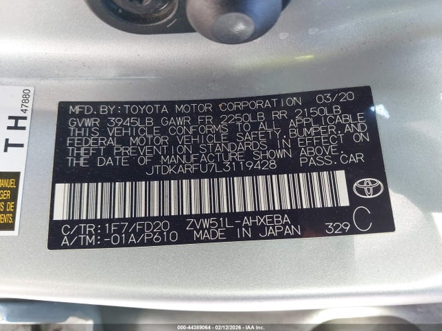JTDKARFU7L3119428 Toyota Prius Le