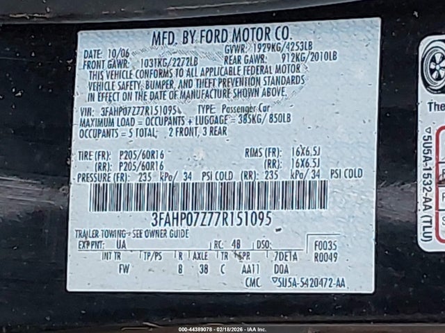 2007 FORD FUSION 3FAHP07Z77R151095 Photo 8