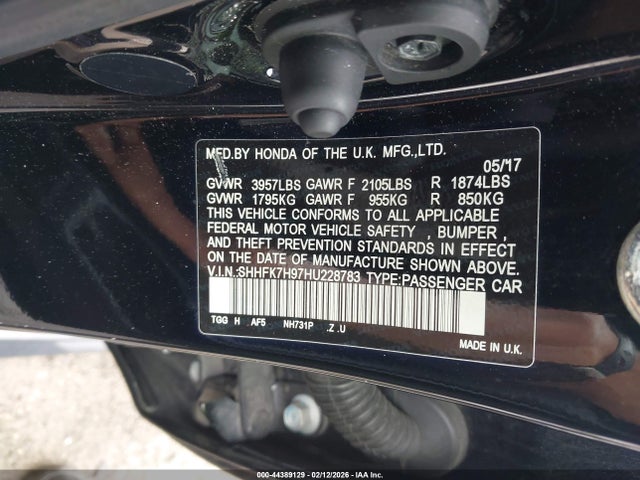 SHHFK7H97HU228783 Honda Civic Sport Touring