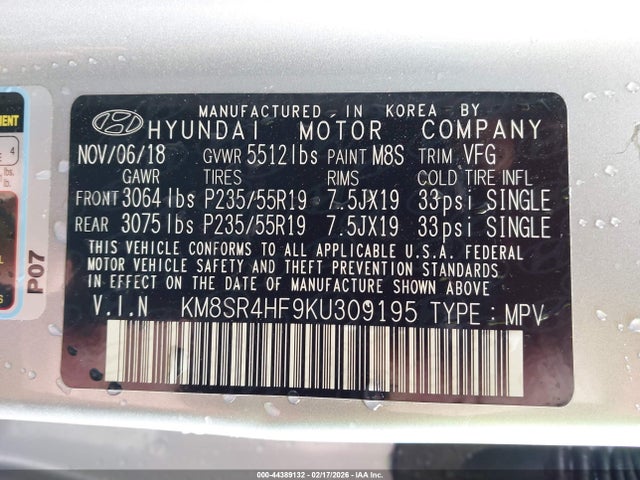2019 HYUNDAI SANTA FE XL KM8SR4HF9KU309195 Photo 8