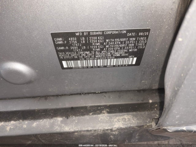 Aukcja sprzedaży 2025 Subaru Outback Premium, vin: 4S4BTAFC2S3316956, numer aukcji: 44389144
